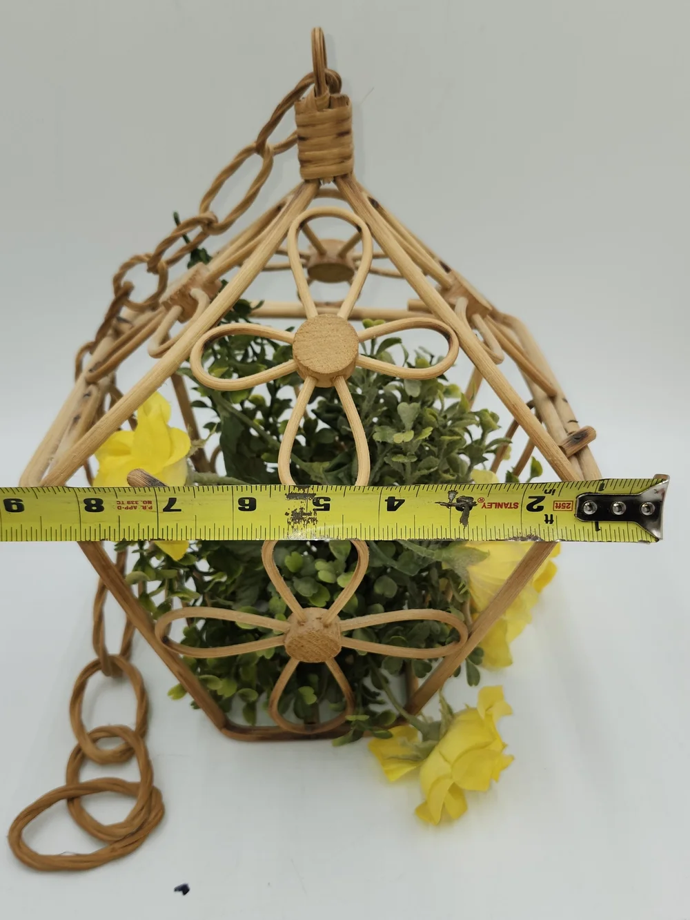 Vintage CANE Hanging bird cage planter rattan flower pot decor BOHO